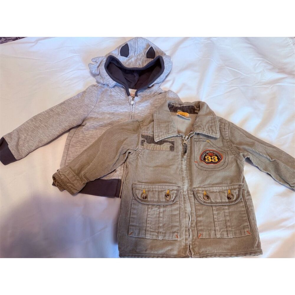 Toddler Beige Corduroy & Hoodie Jacket Set Size 18 Months